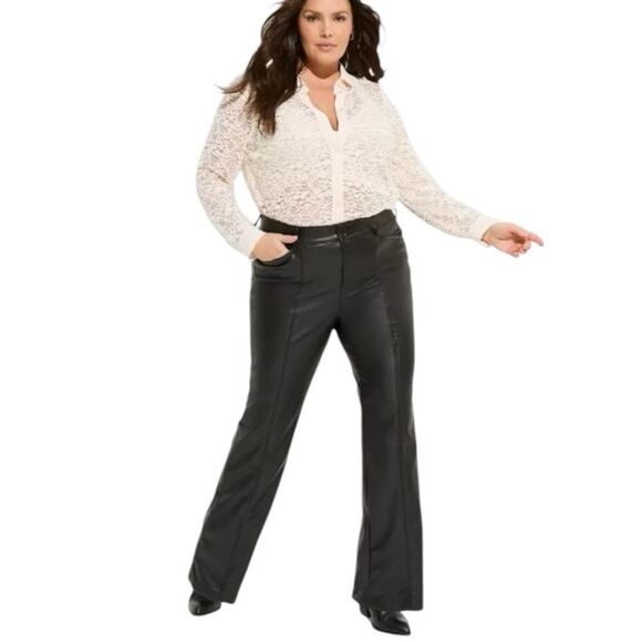 TORRID Pintuck Trouser Boot Faux Leather High Rise Pant - Picture 1 of 6